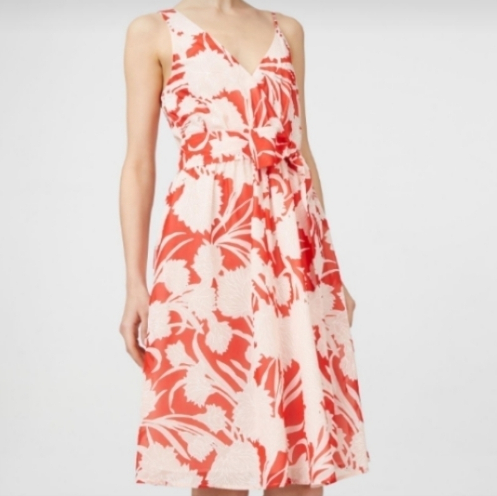 Club Monaco Nahala lightweight Wrap Floral Sleeveless Sun Dres Red & White Sz L